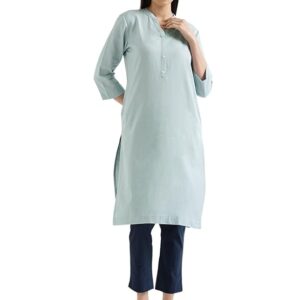 Women's Linen Straight Fit Straight Long Kurti